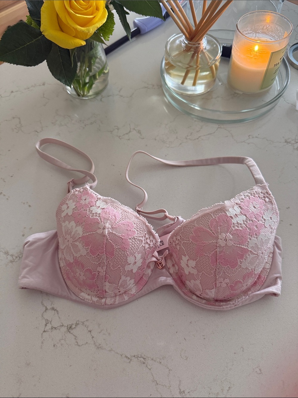 Body by Victoria's Secret Lined Demi Delicate Lace Pink Push-Up underwire 34B